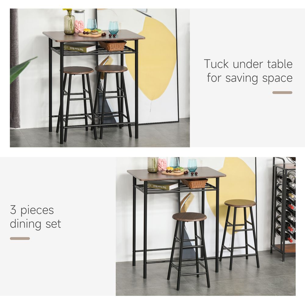 Bar Set – Includes 1 Metal Bar Table and 2 Stools – Black and Oak Finish