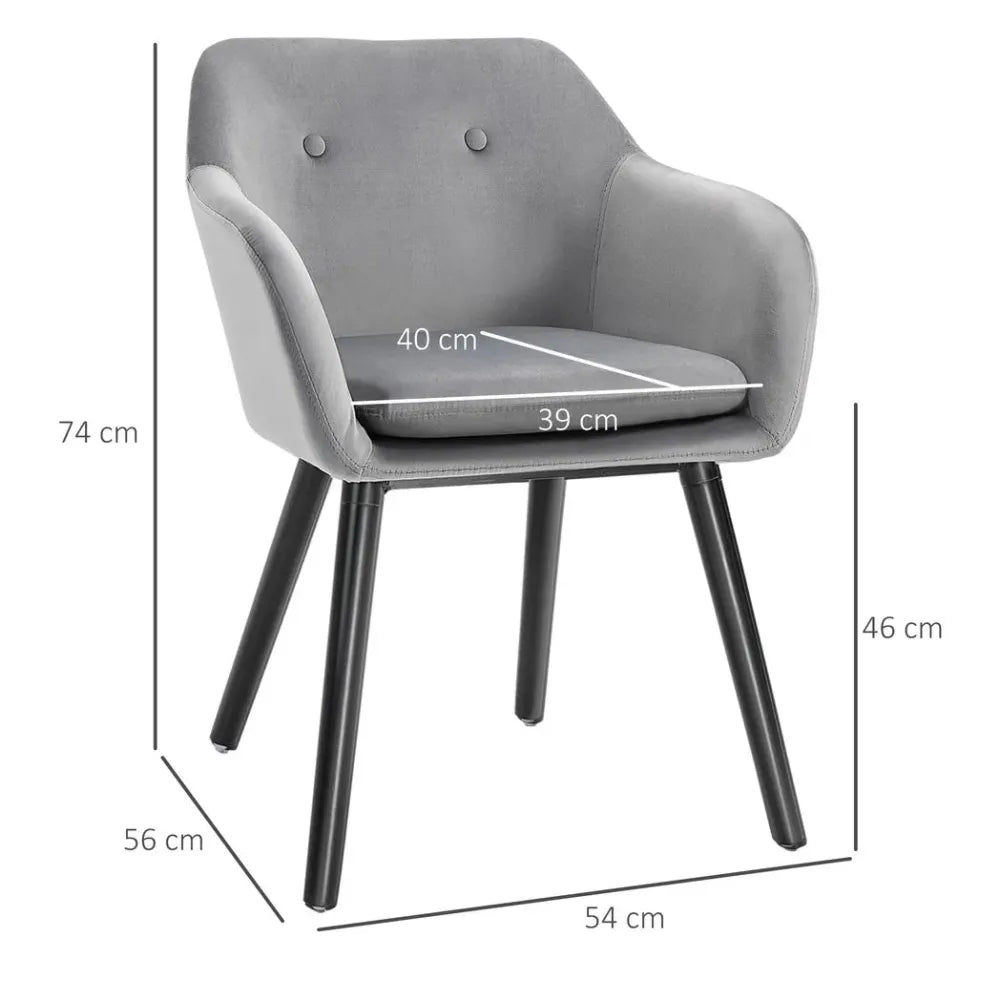 Set of 2 Modern Upholstered Fabric Bucket Seat Armchairs – Grey Dining Room Chairs