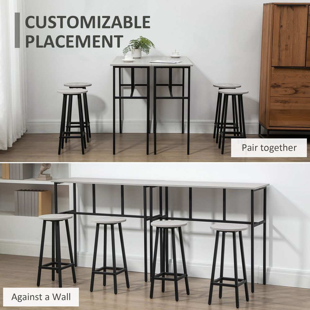 6-Piece Bar Table Set, 2 Breakfast Tables with 4 Stools,Grey