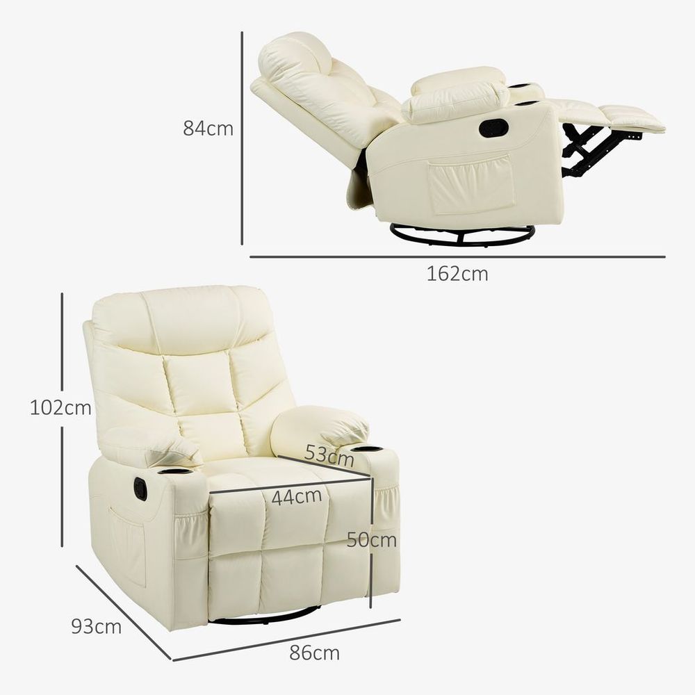 Cream Manual Recliner Chair with Footrest, Cup Holder and Swivel Base for Comfort
