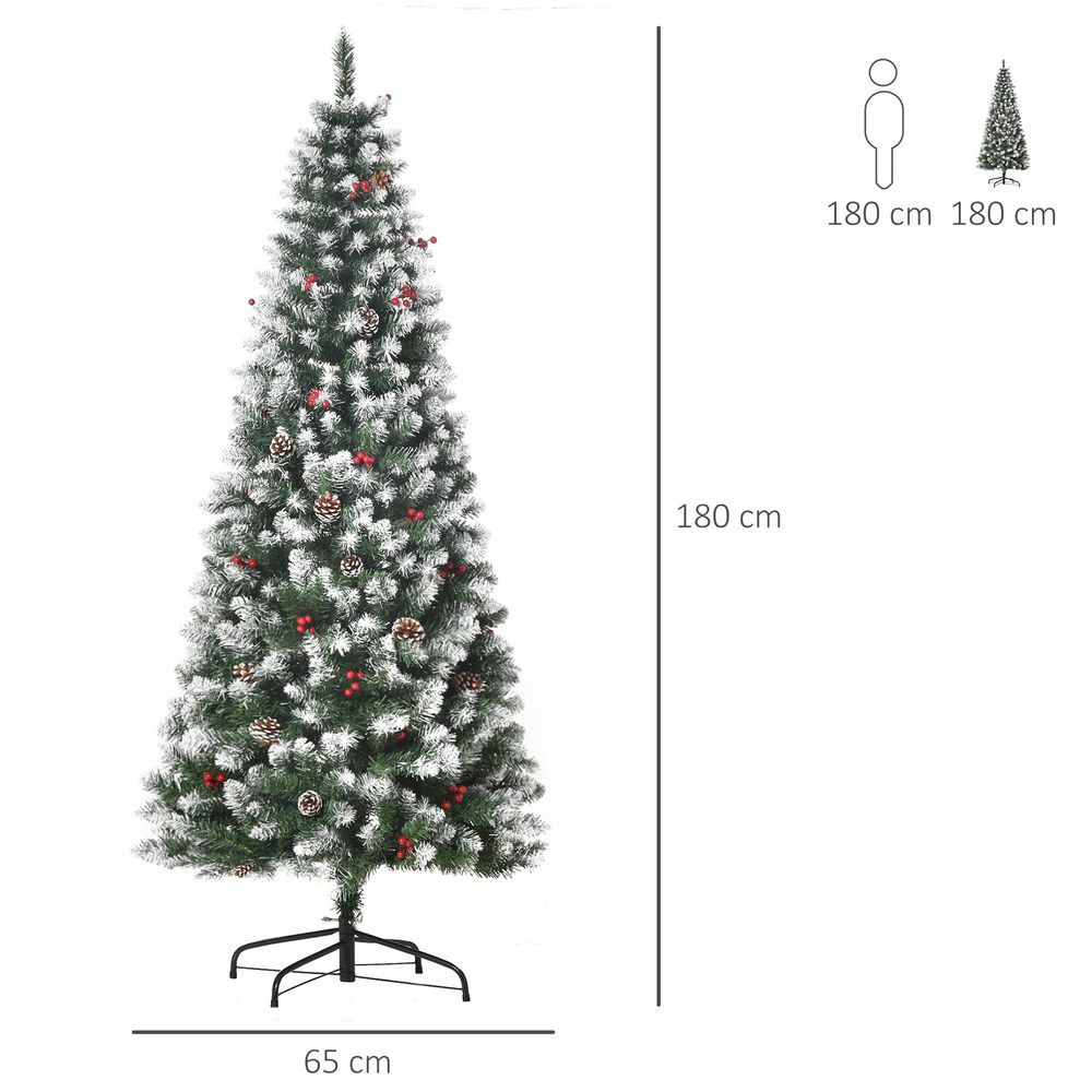 6FT Artificial Christmas Pencil Tree with Berries, Pinecones, and Foldable Feet in Green