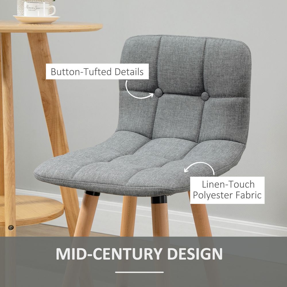 Set of 2 Bar Stools – Armless Button-Tufted Counter Height Chairs – Grey