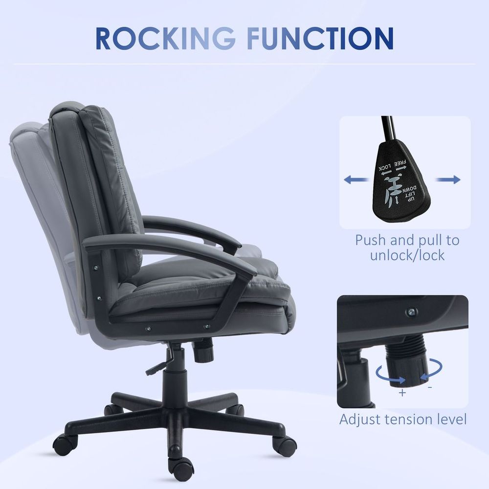 Dark Grey Faux Leather Mid Back Home Office Chair with Armrests for Stylish Comfort