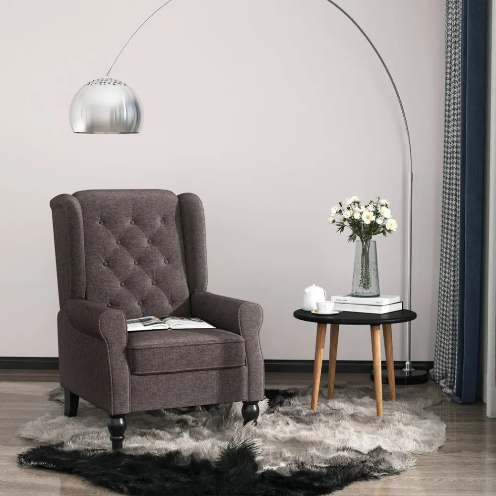 Brown Retro Wingback Accent Chair with Wooden Frame, Perfect for Living Room Decor