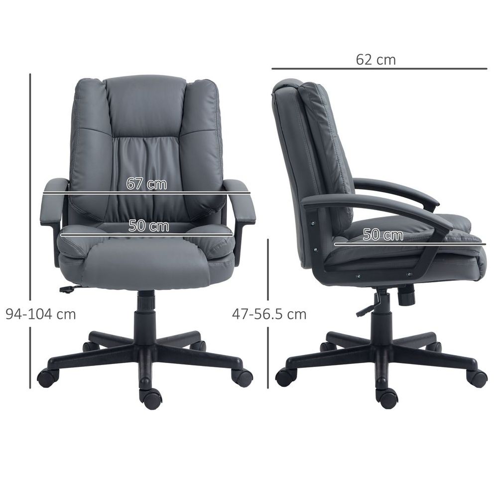 Dark Grey Faux Leather Mid Back Home Office Chair with Armrests for Stylish Comfort