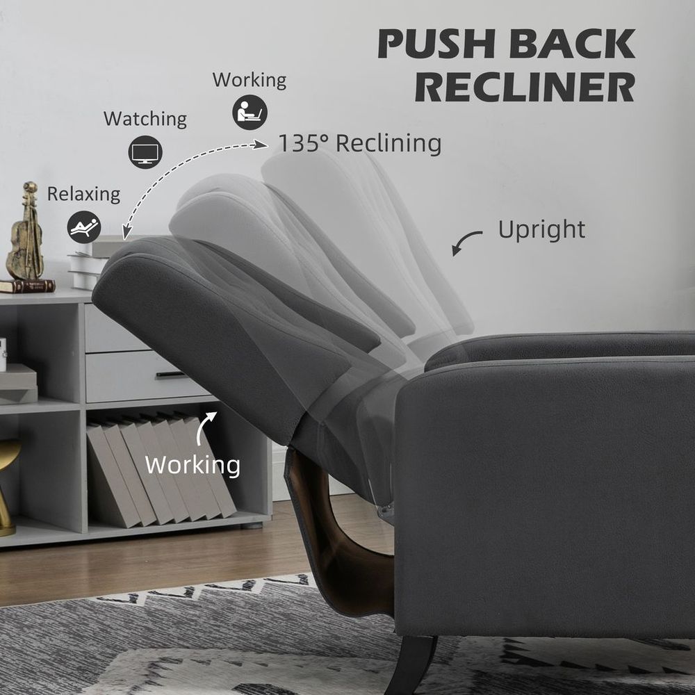Grey Button-Tufted Microfibre Recliner Armchair, Perfect for Living Room Comfort