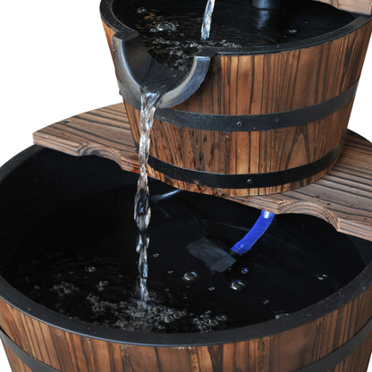 Serene Wooden Water Pump Fountain – 2-Tier Fir Wood and Steel Elegance