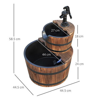 Serene Wooden Water Pump Fountain – 2-Tier Fir Wood and Steel Elegance