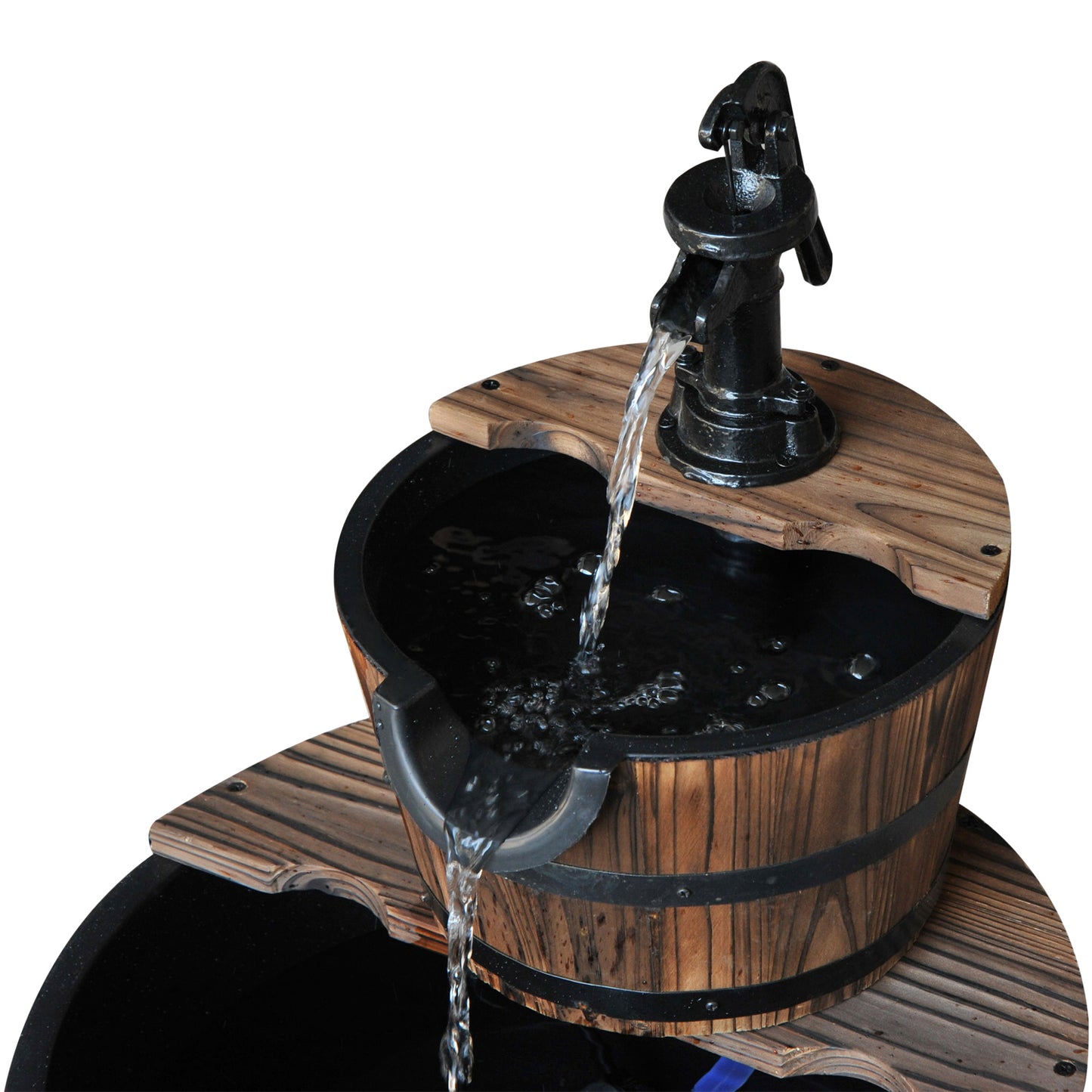 Serene Wooden Water Pump Fountain – 2-Tier Fir Wood and Steel Elegance