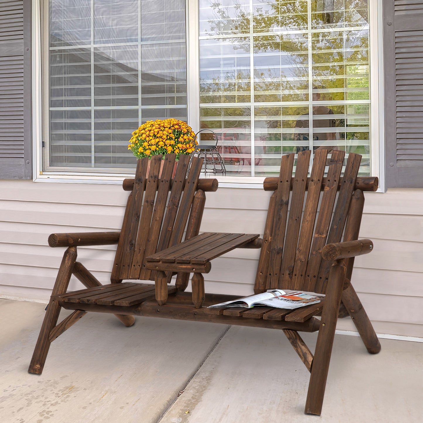 2-Seater Adirondack Patio Bench with Centre Table – Perfect for Relaxing Outdoors!