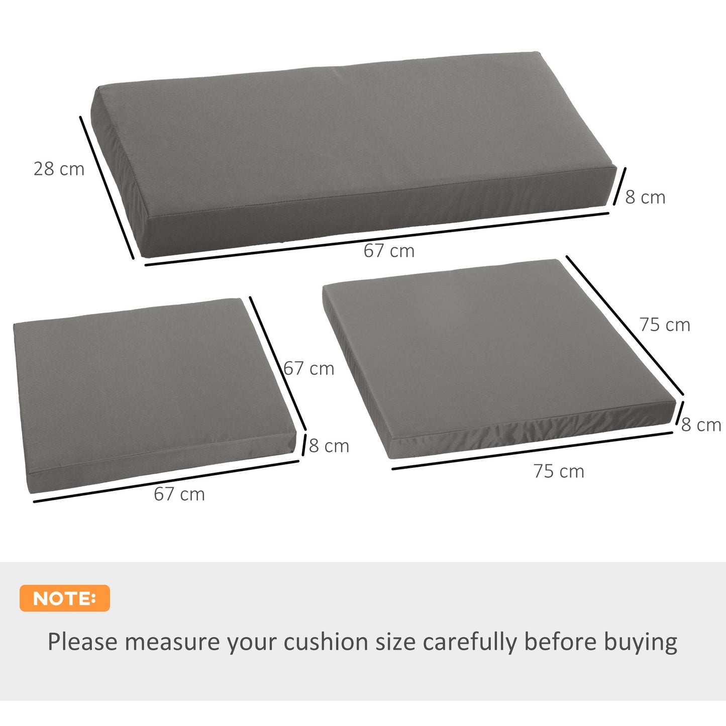 7 Pcs Outdoor Cushion Pads for Rattan Patio Conversation Set, Grey