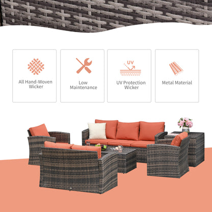 Outdoor 6-Piece Rattan Wicker Sofa Set with Storage & Cushions - Mixed Brown