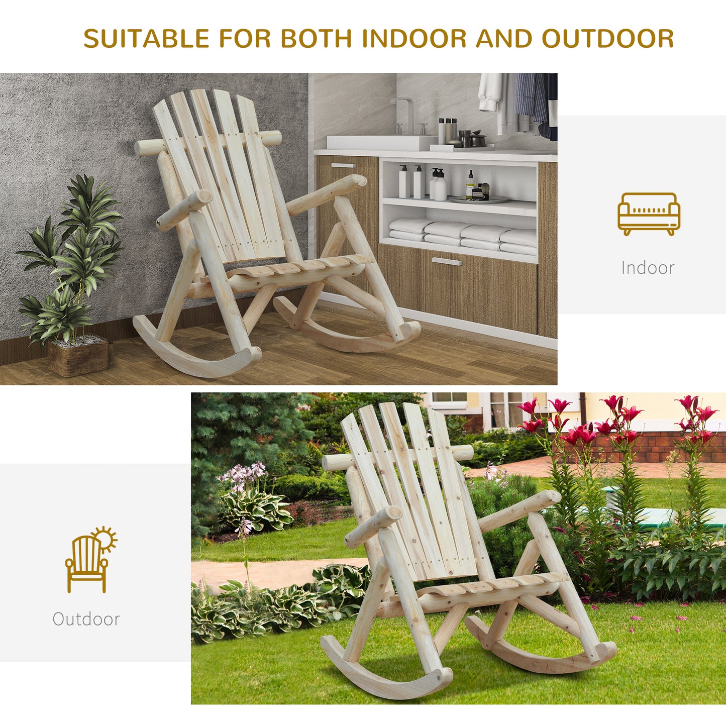 Ergonomic Cedar Wood Rocking Chair - Classic Comfort for Outdoors & Indoors