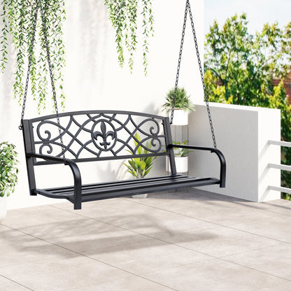 Elegant Steel Fleur-de-Lis Porch Swing Bench for Ultimate Outdoor Relaxation