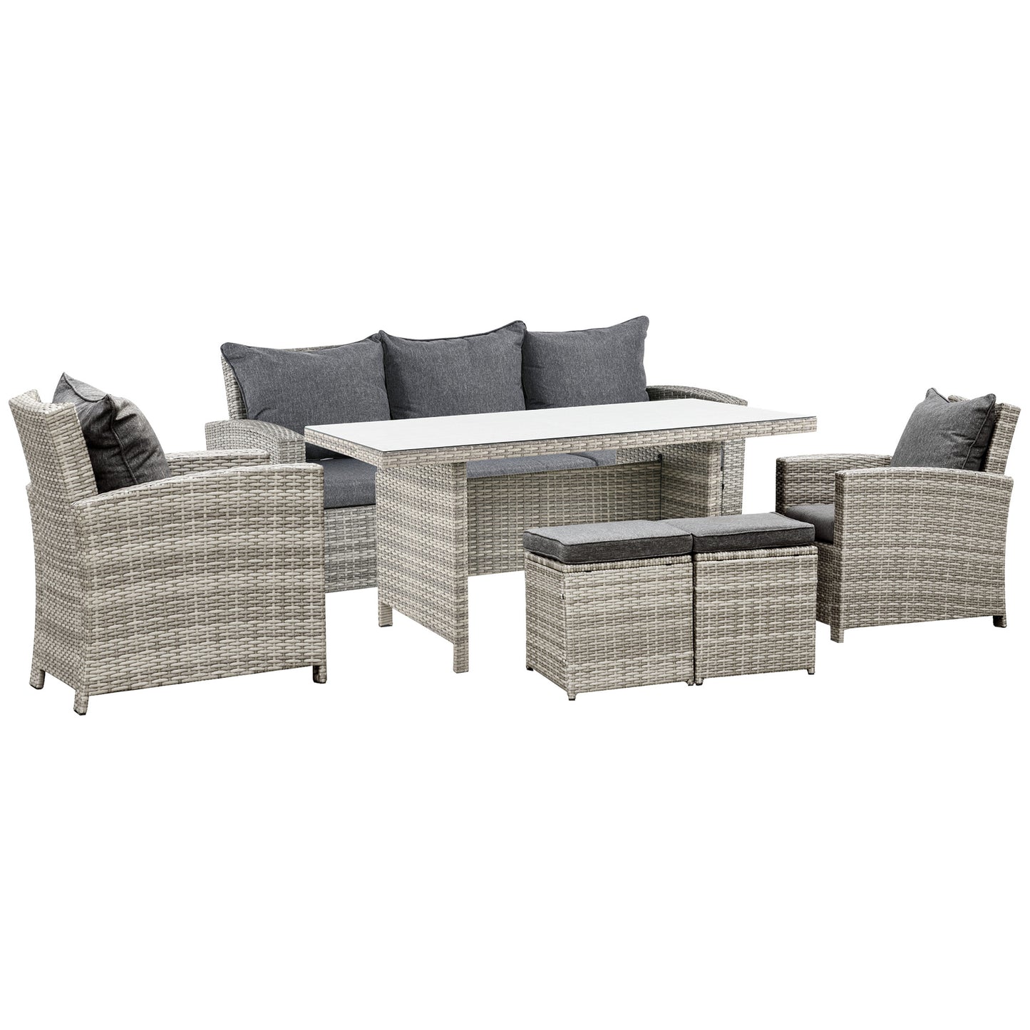 6-Piece Outdoor Rattan Dining Set with Cushions - Stylish Garden Sofa & Table