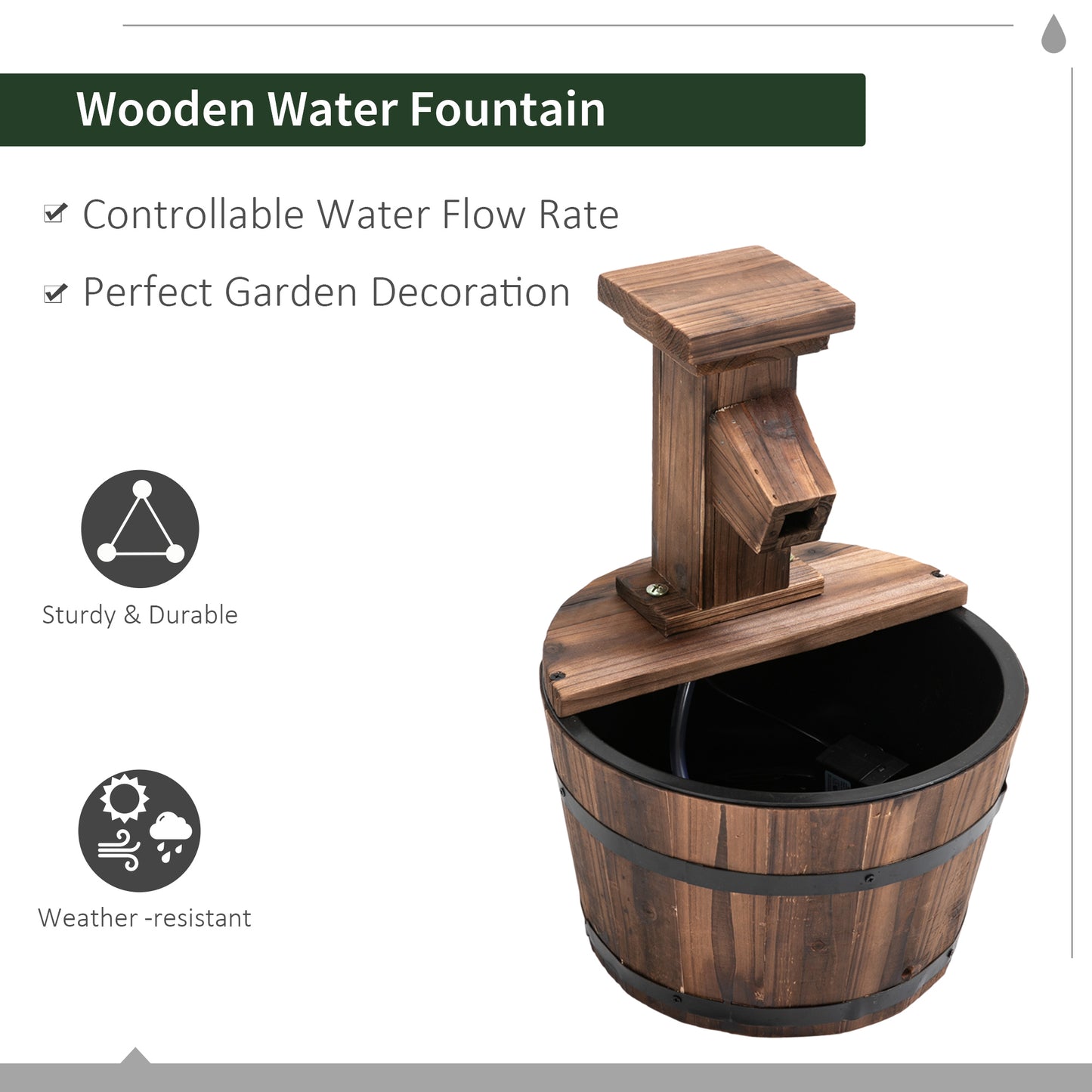 Charming Retro Wood Barrel Pump Fountain - Electric Garden Water Feature