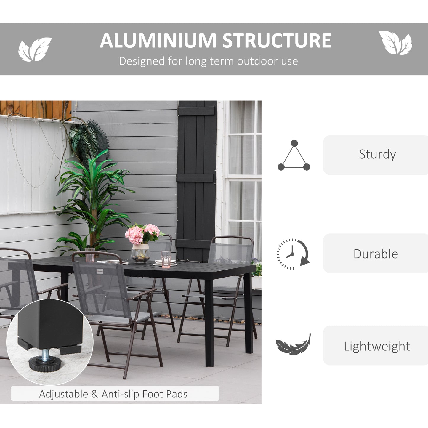 8-Person Outdoor Dining Table - Stylish Aluminium & Water-Resistant Design