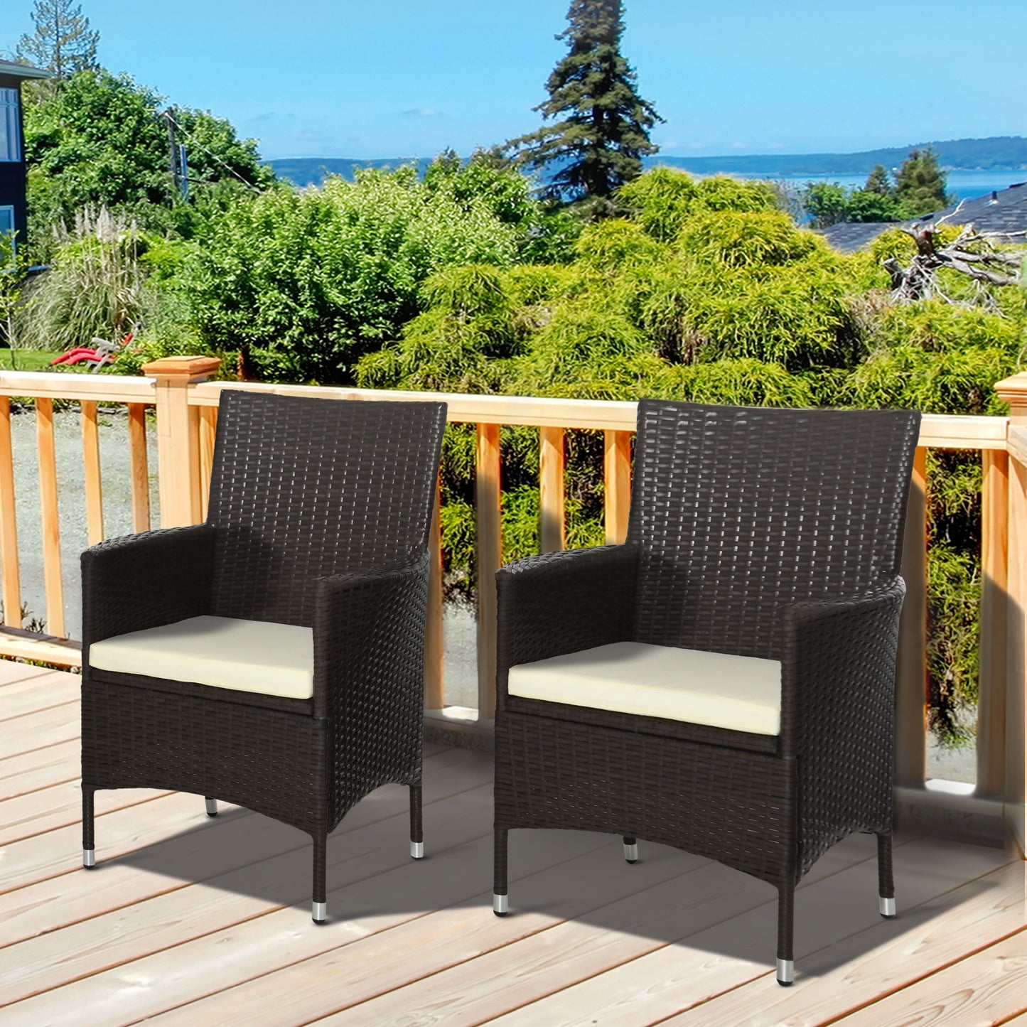 2 PC Rattan Chairs Set-Dark Coffee