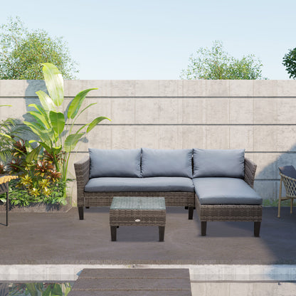 Stylish 3-Piece Outdoor PE Rattan Sofa Set with Glass Table - Grey Elegance