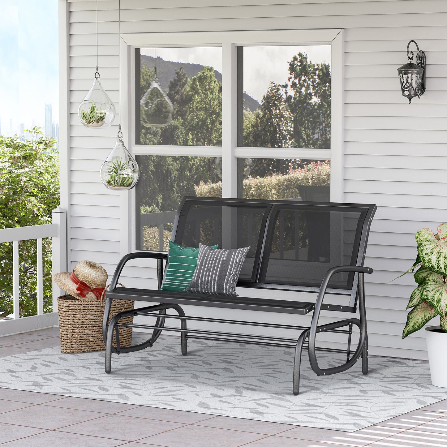 Luxurious Outdoor Double Swing Bench - Smooth Gliding Comfort in Black