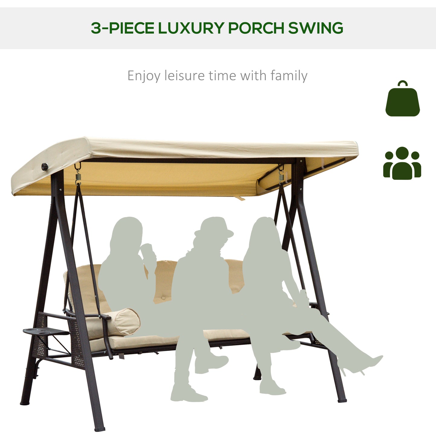Elegant 3-Seater Steel Swing Chair with Canopy & Cushions for Outdoor Bliss