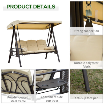 Elegant 3-Seater Steel Swing Chair with Canopy & Cushions for Outdoor Bliss