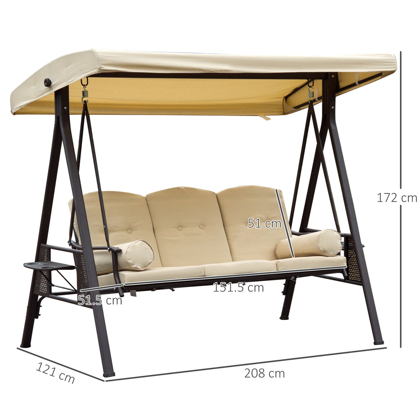 Elegant 3-Seater Steel Swing Chair with Canopy & Cushions for Outdoor Bliss