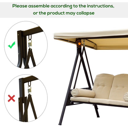 Elegant 3-Seater Steel Swing Chair with Canopy & Cushions for Outdoor Bliss