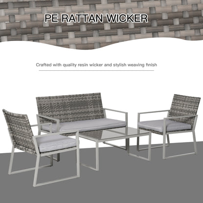 Stylish 4-Piece Grey Rattan Garden Seating Set for Outdoor Relaxation