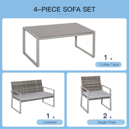 Stylish 4-Piece Grey Rattan Garden Seating Set for Outdoor Relaxation