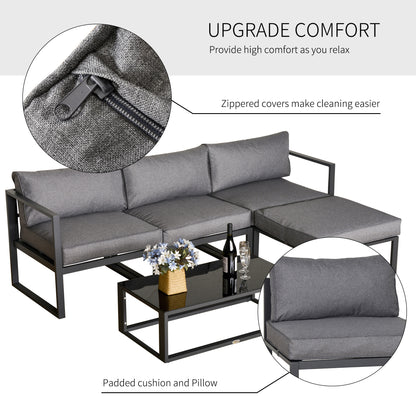 5-Piece Luxurious Patio Set with Cushions & Glass Top Table