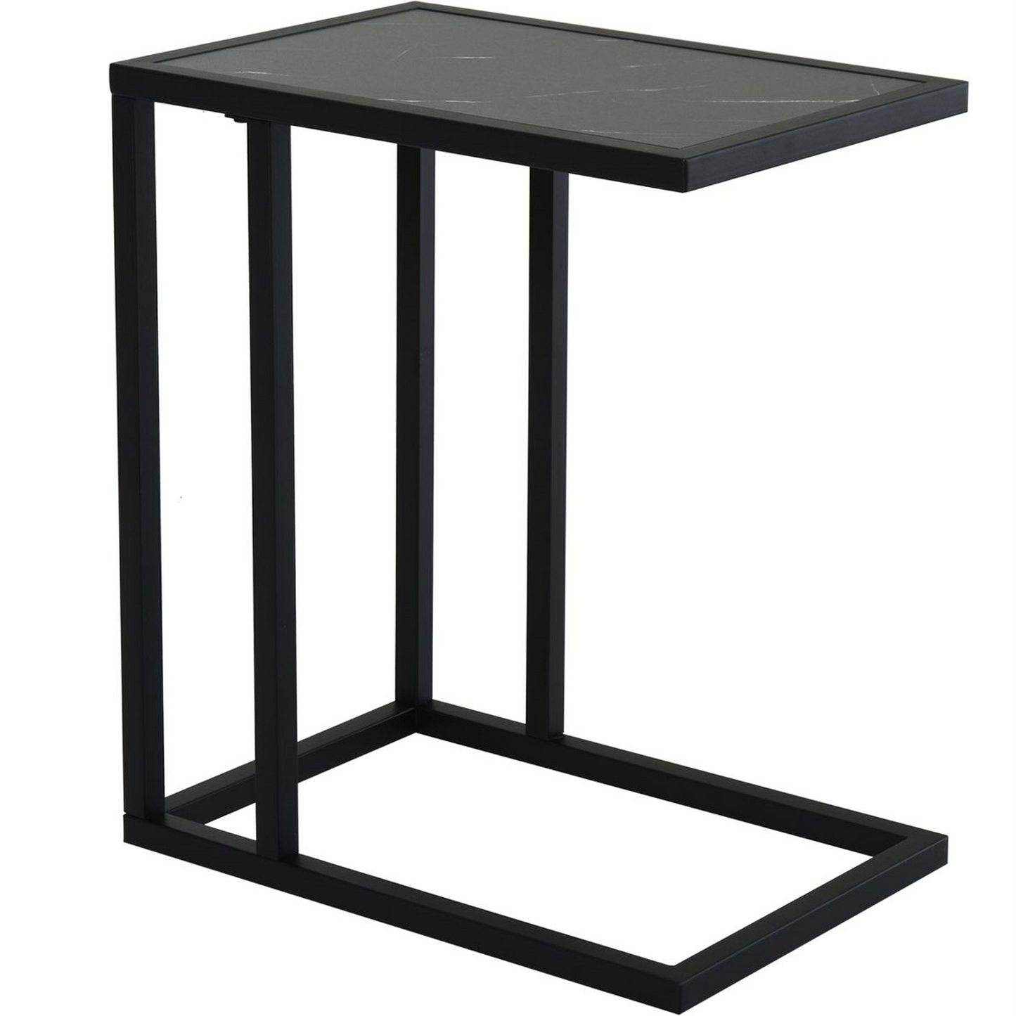 C-Shape Side Table – Marble-Effect Top with Metal Frame – Space-Saving Design