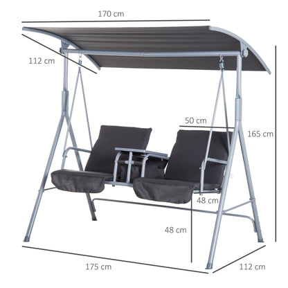 Grey Steel Frame 2-Seater Swing Chair with Canopy & Table for Ultimate Relaxation