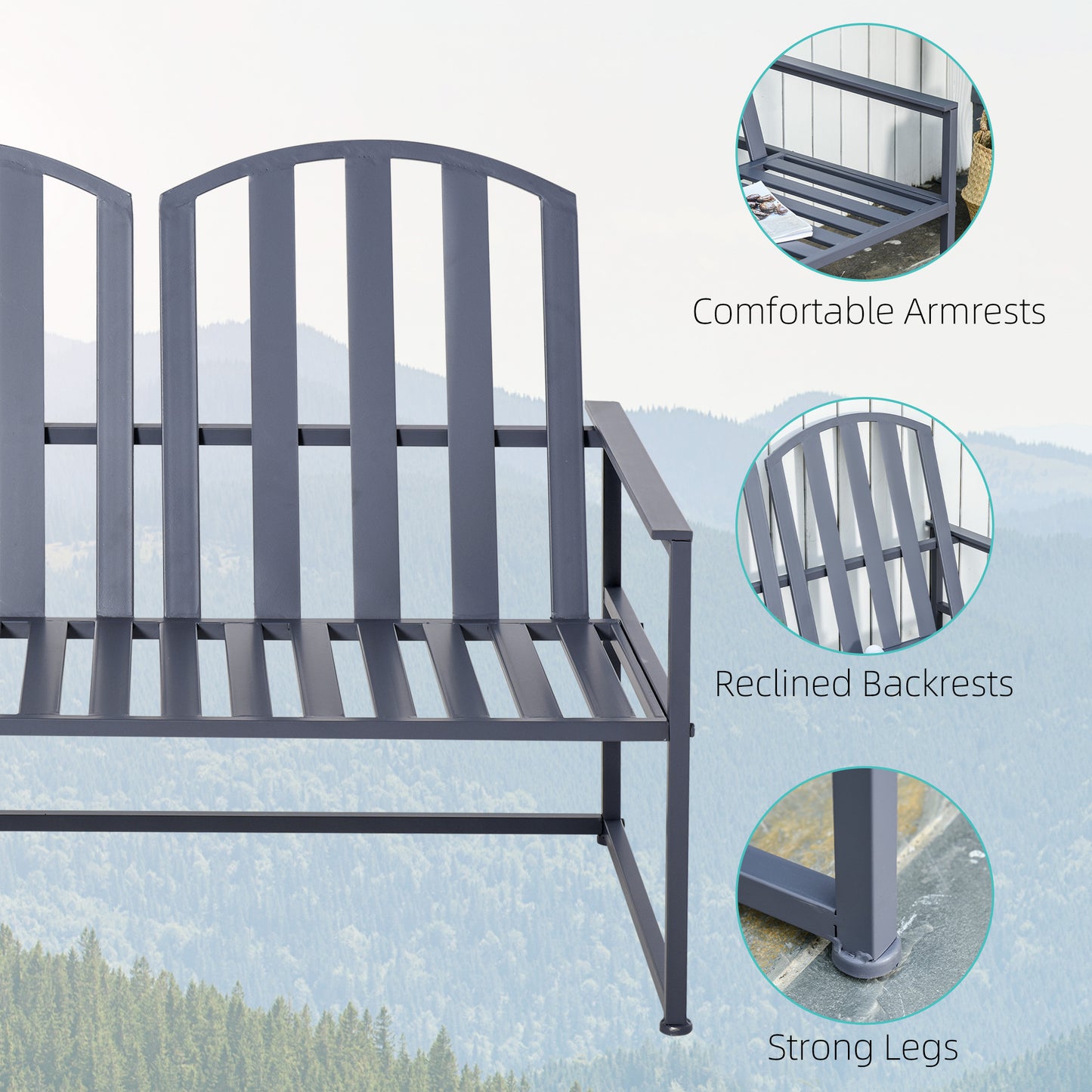 Stylish 2-Seater Steel Patio Bench - Modern Slat Design for Outdoor Comfort