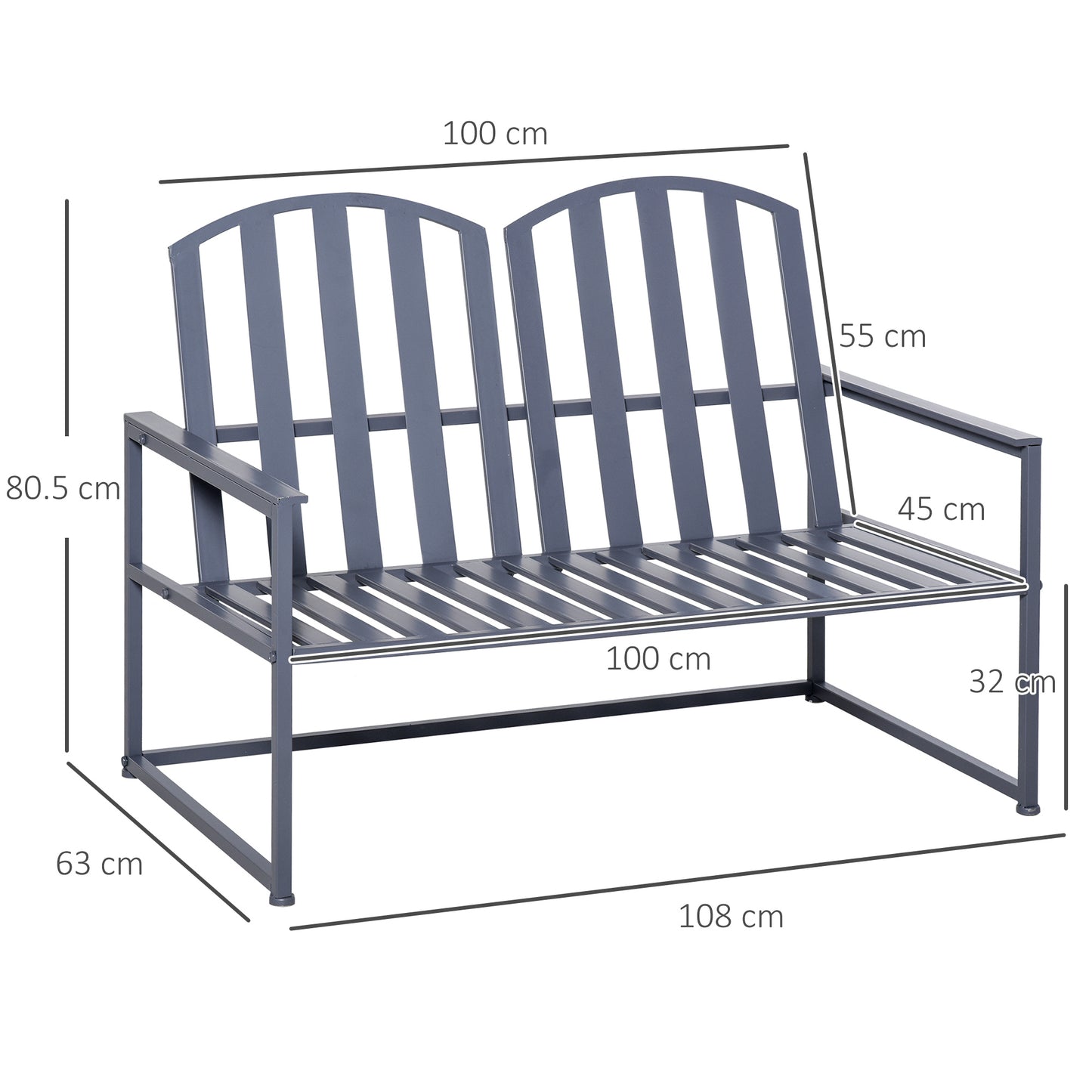 Stylish 2-Seater Steel Patio Bench - Modern Slat Design for Outdoor Comfort