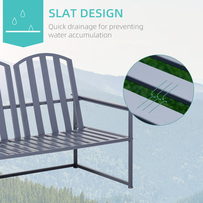 Stylish 2-Seater Steel Patio Bench - Modern Slat Design for Outdoor Comfort