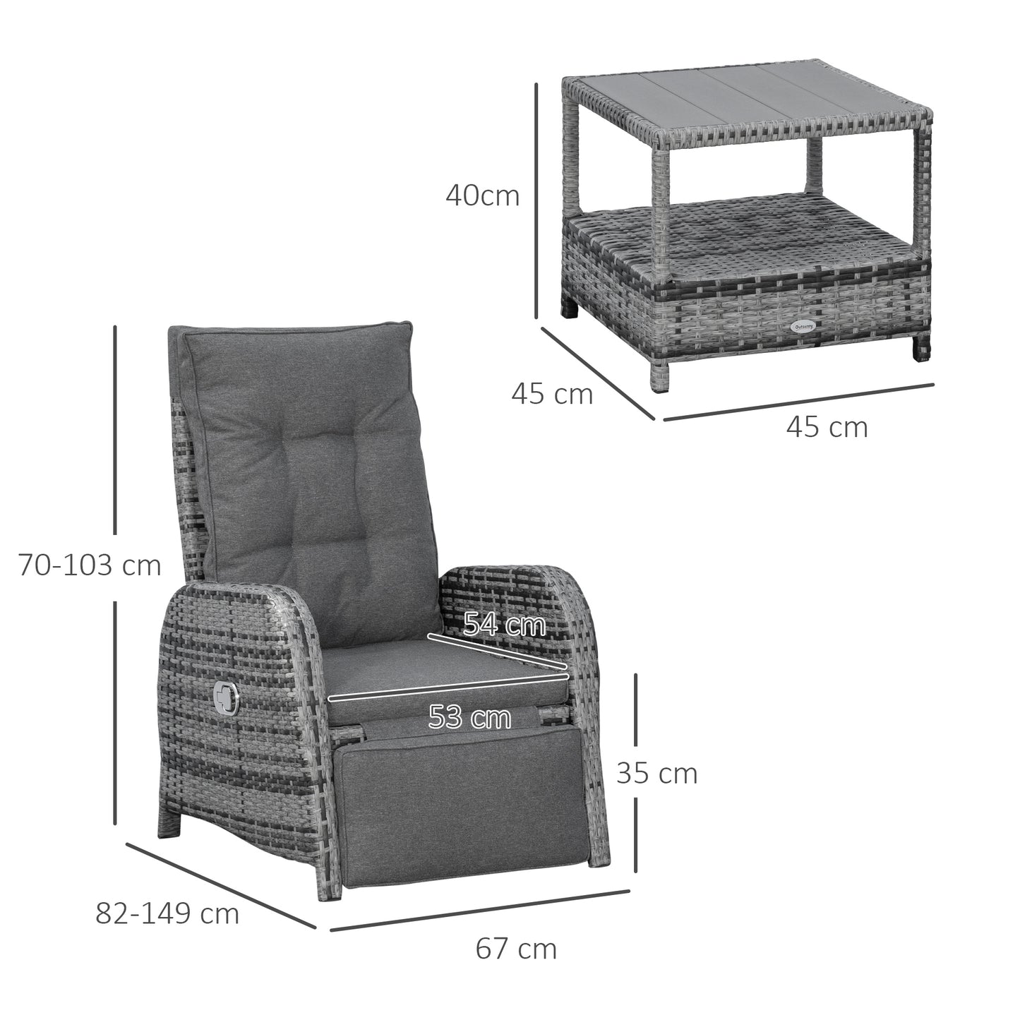 Ultimate 3-Piece Rattan Chaise Lounge Set with Cushions - Mixed Grey