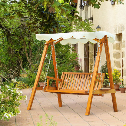 2-Seater Outdoor Wood Swing Bench with Canopy - Stylish Patio Lounger