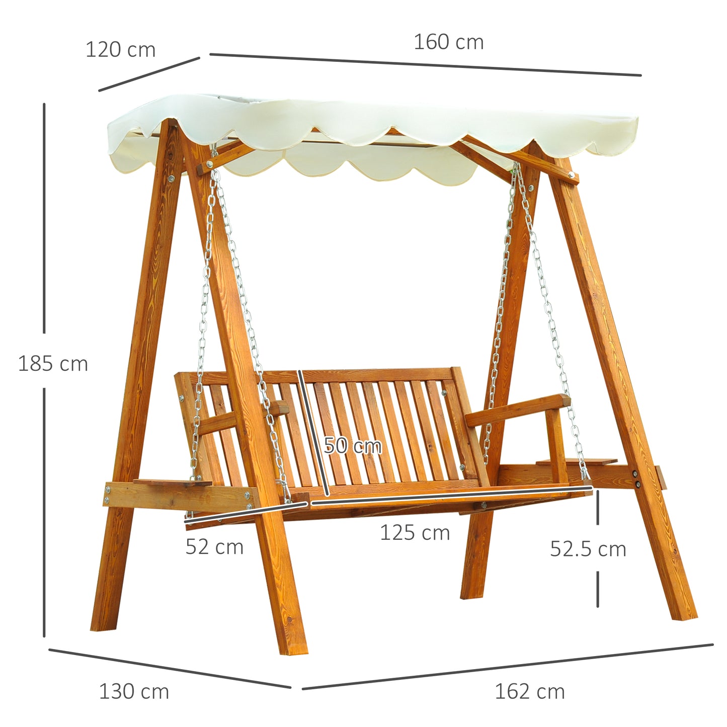 2-Seater Outdoor Wood Swing Bench with Canopy - Stylish Patio Lounger