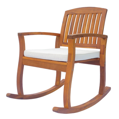 Acacia Hardwood Rocking Chair with Plush Cushions - Indoor/Outdoor Comfort