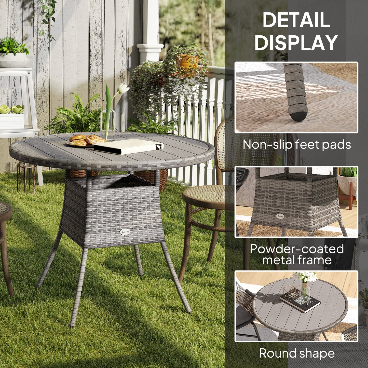 Grey PE Rattan Dining Table – Perfect for Outdoor Gatherings!