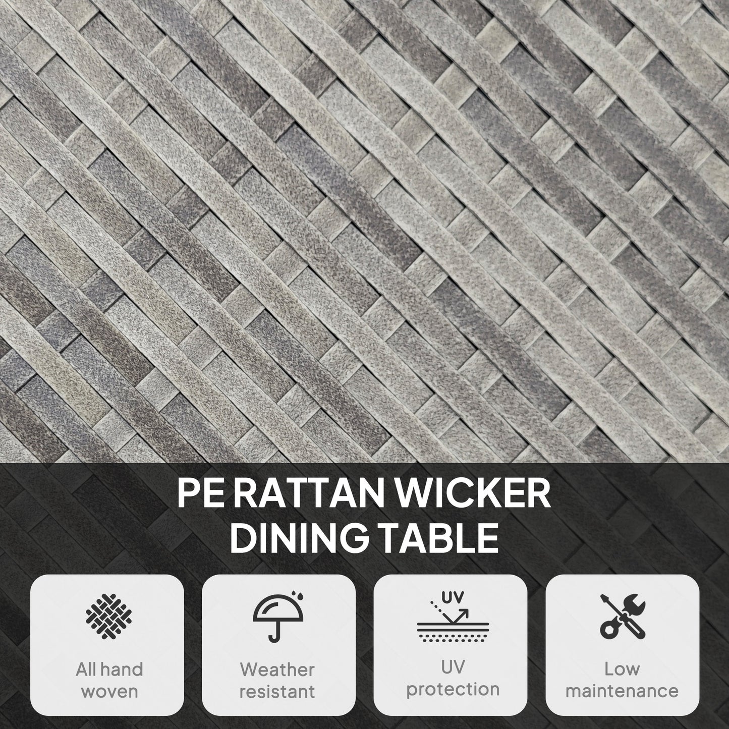 Grey PE Rattan Dining Table – Perfect for Outdoor Gatherings!