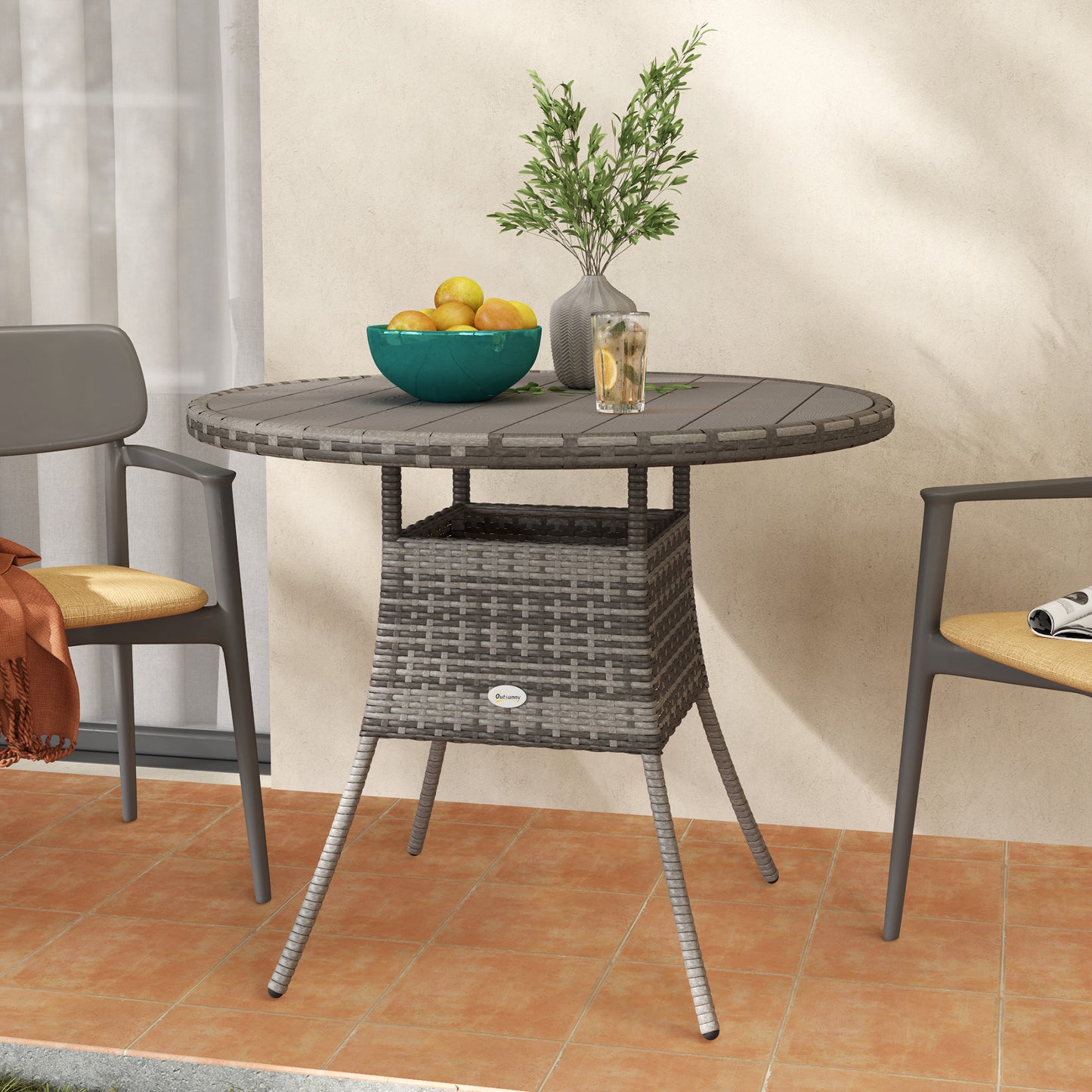 Grey PE Rattan Dining Table – Perfect for Outdoor Gatherings!