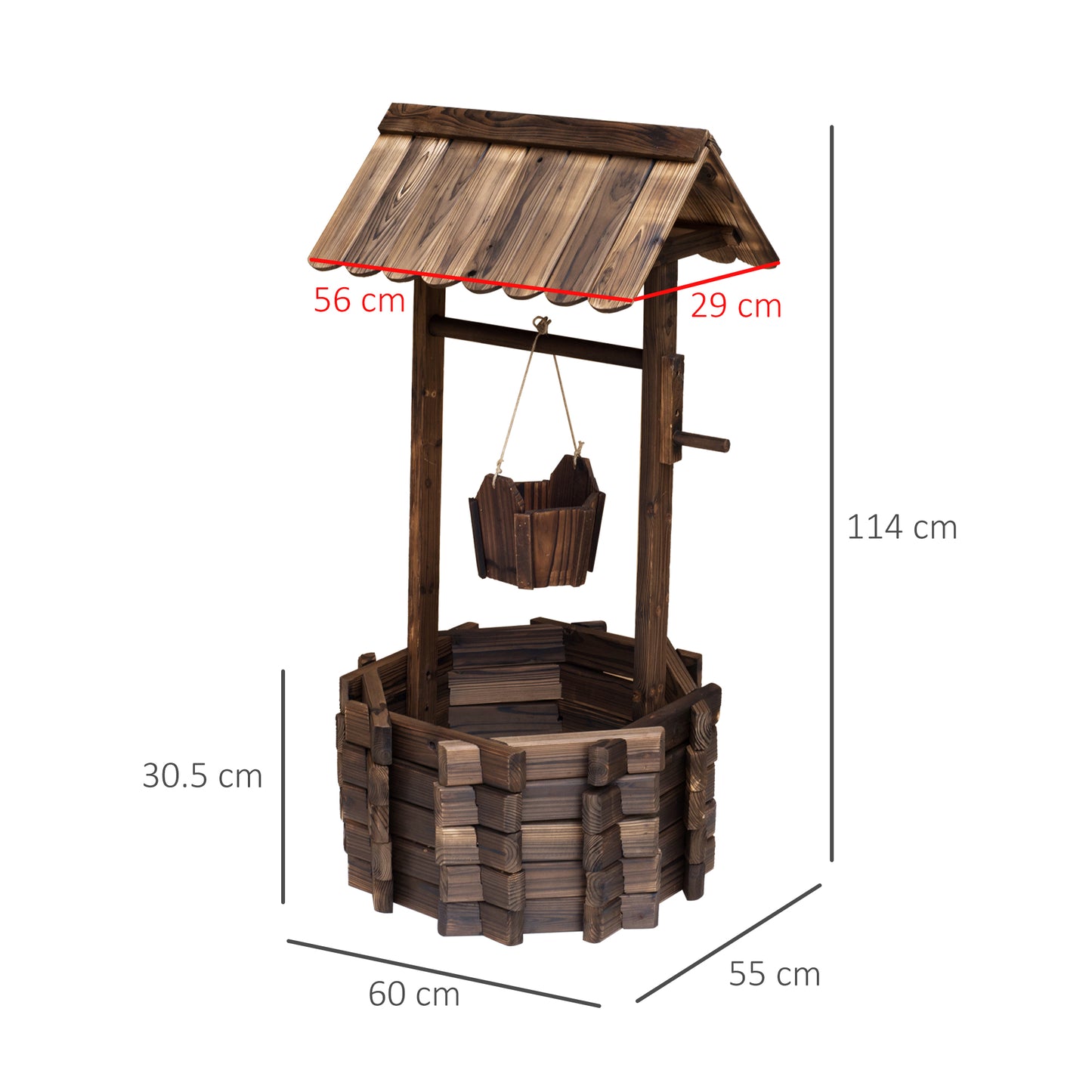 Enchanting Wishing Well Planter - Rustic Fir Wood Garden Decor, 60x55x114 cm