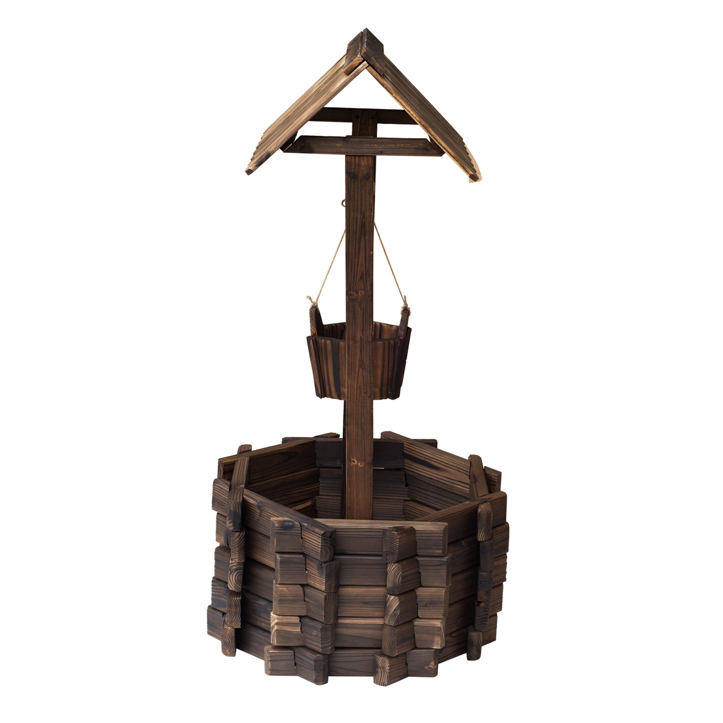 Enchanting Wishing Well Planter - Rustic Fir Wood Garden Decor, 60x55x114 cm