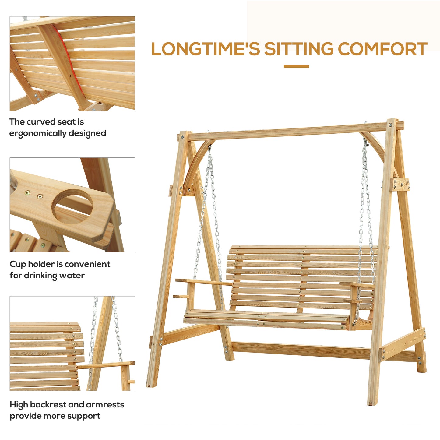 Elegant 2-Seater Larch Wood Swing Chair Bench for Ultimate Outdoor Relaxation