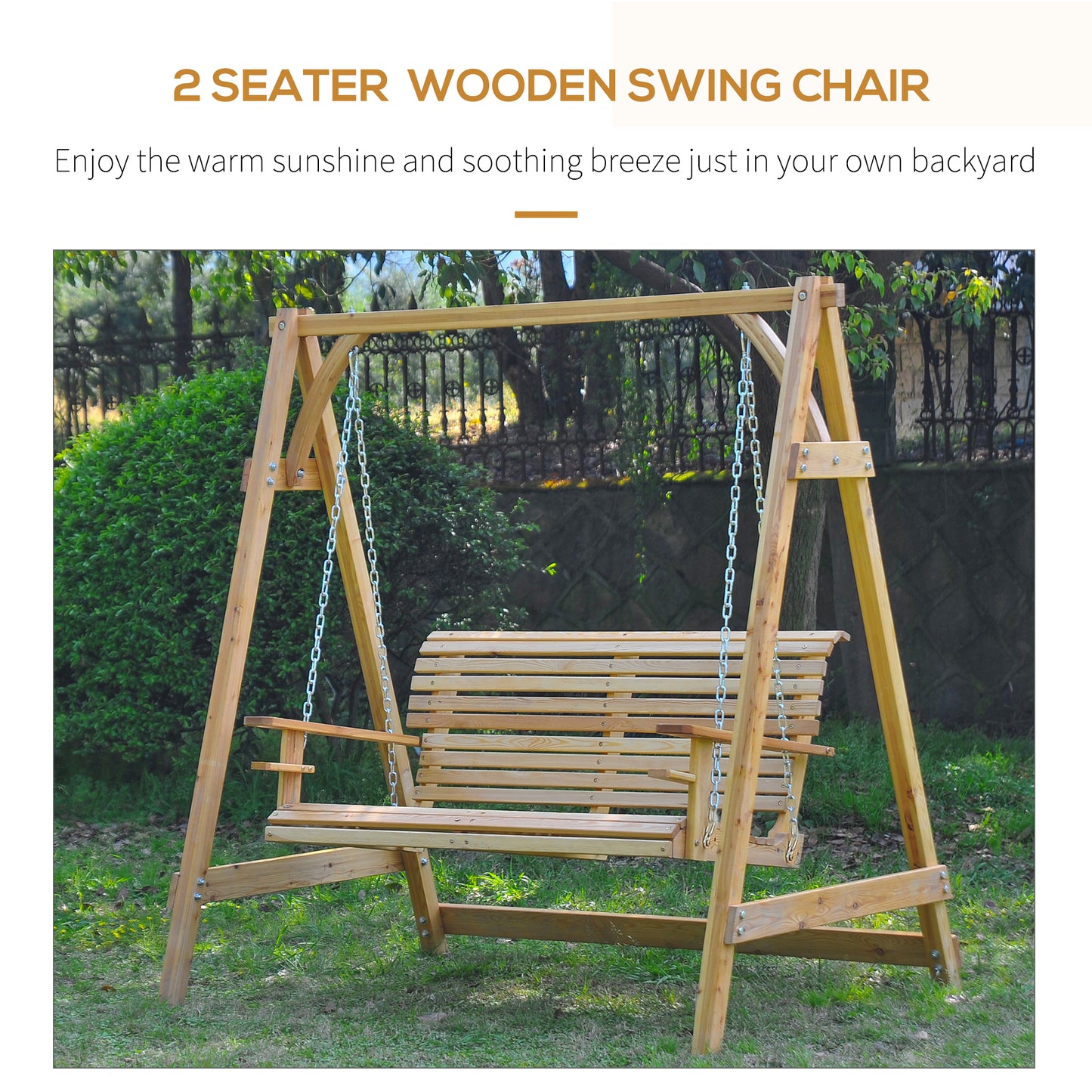 Elegant 2-Seater Larch Wood Swing Chair Bench for Ultimate Outdoor Relaxation