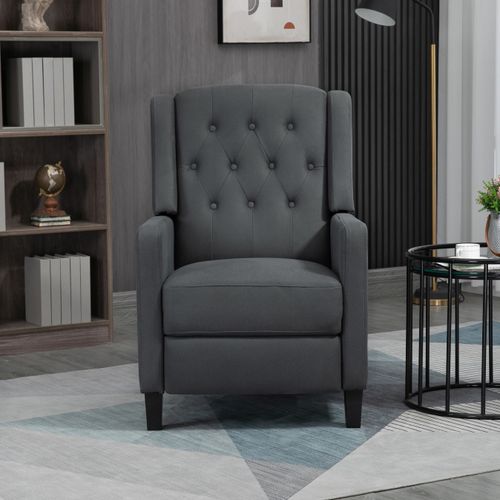 Grey Button-Tufted Microfibre Recliner Armchair, Perfect for Living Room Comfort