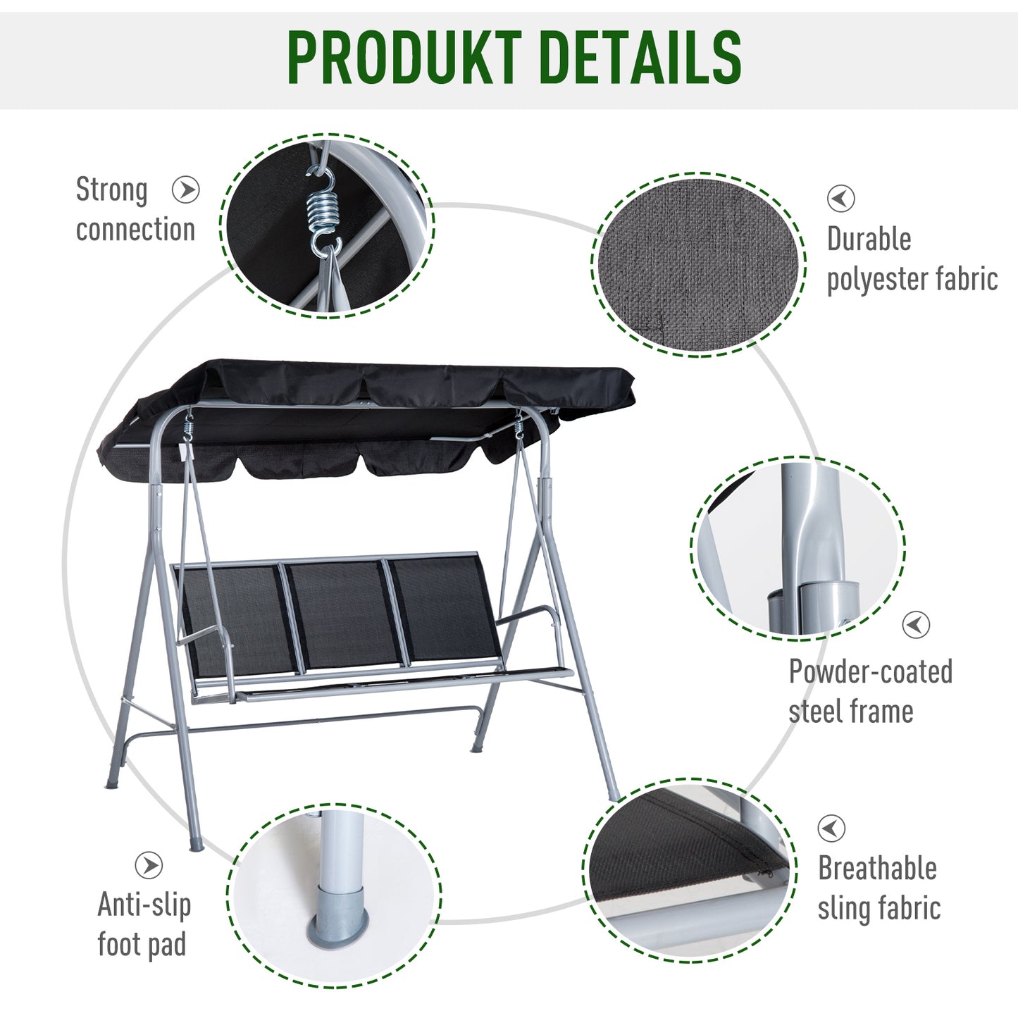 Stylish Outdoor 3-Seater Swing Chair with UV Canopy - Perfect for Relaxation!