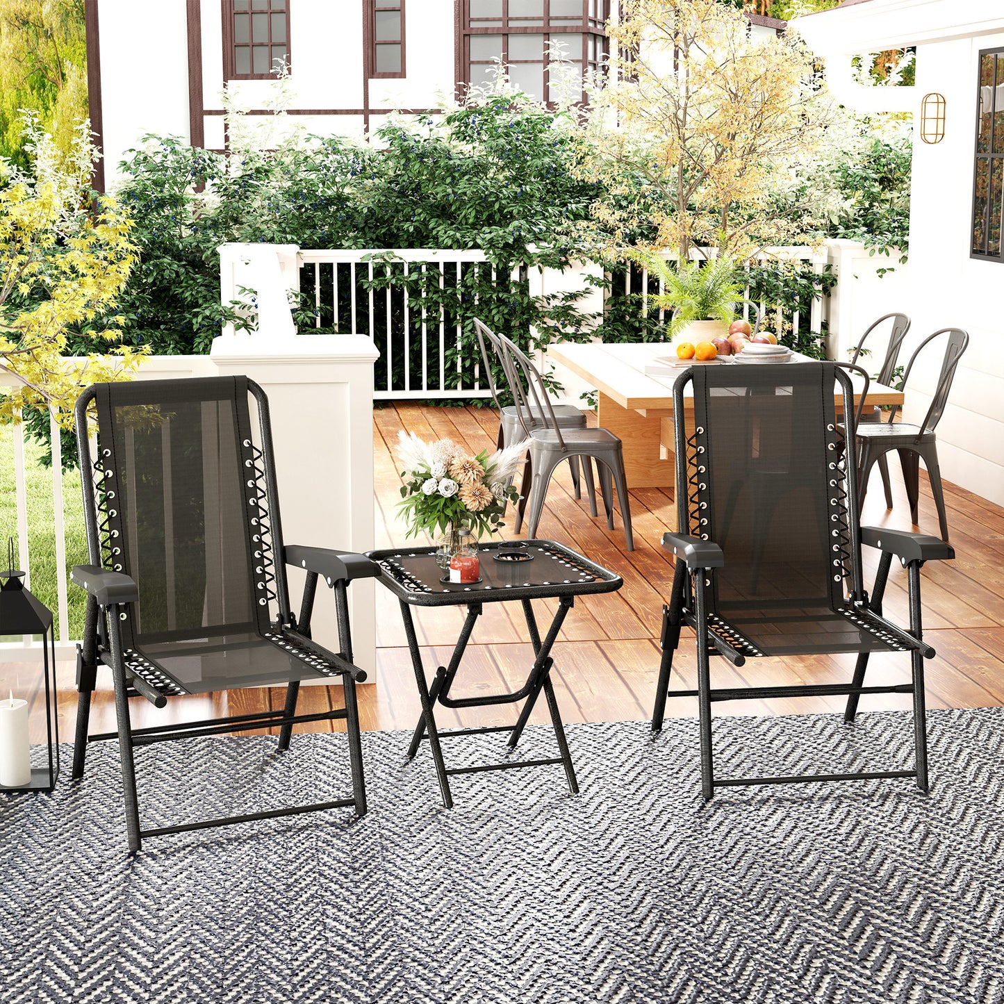 Folding Garden Bistro Set: Stylish 3-Piece Seating with Cup Holders